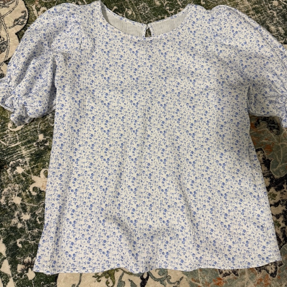 Floral Blue and White Kids Top